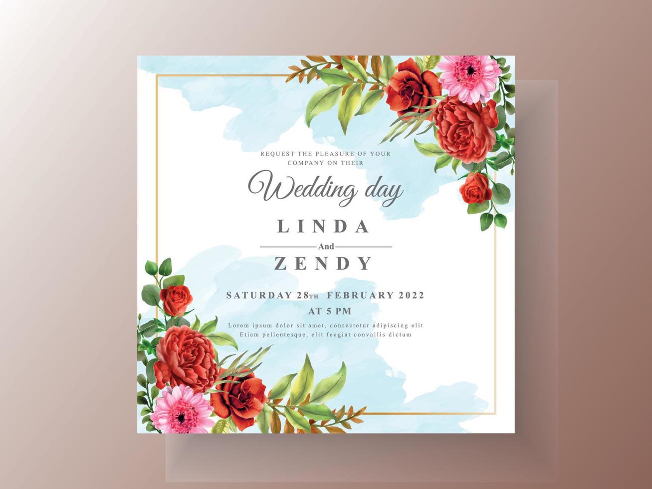 Beautiful red roses wedding invitation card template vector