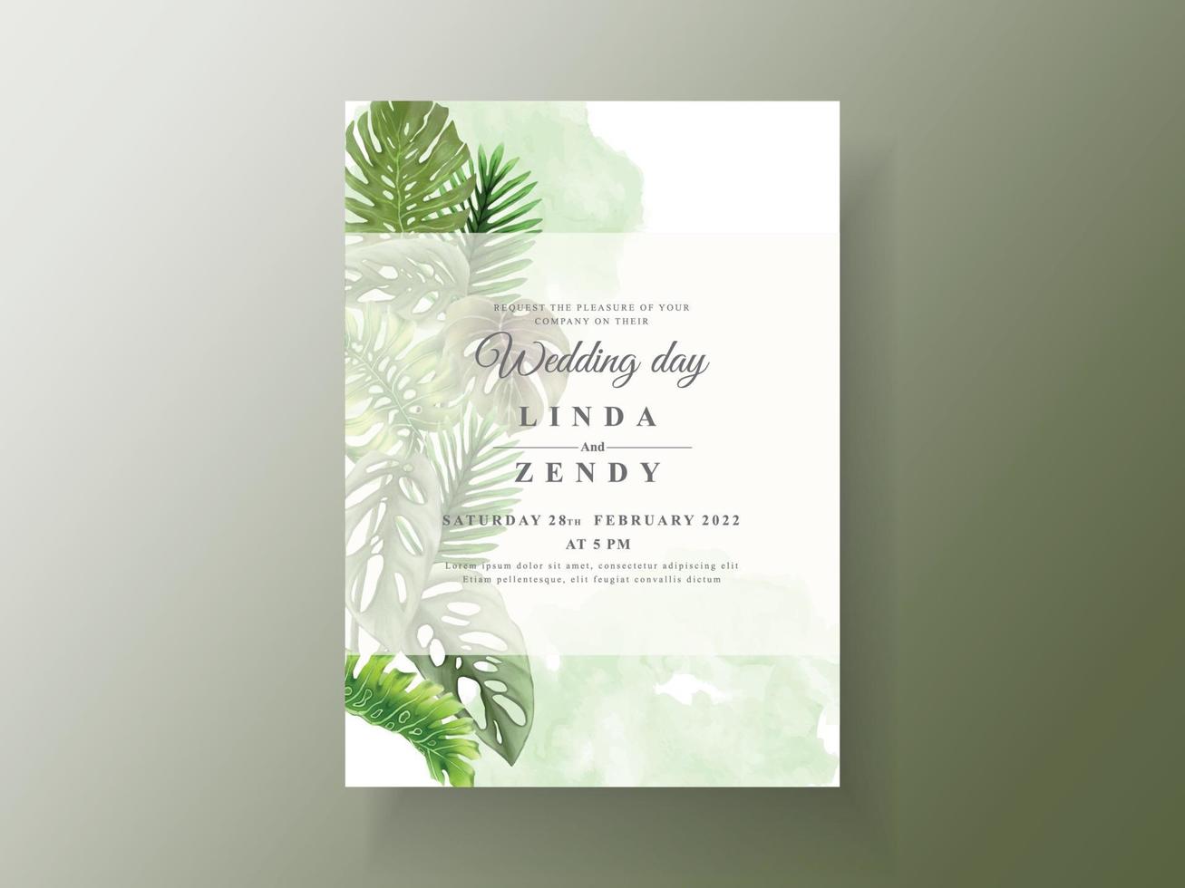 Exotic floral tropical wedding invitation card template vector