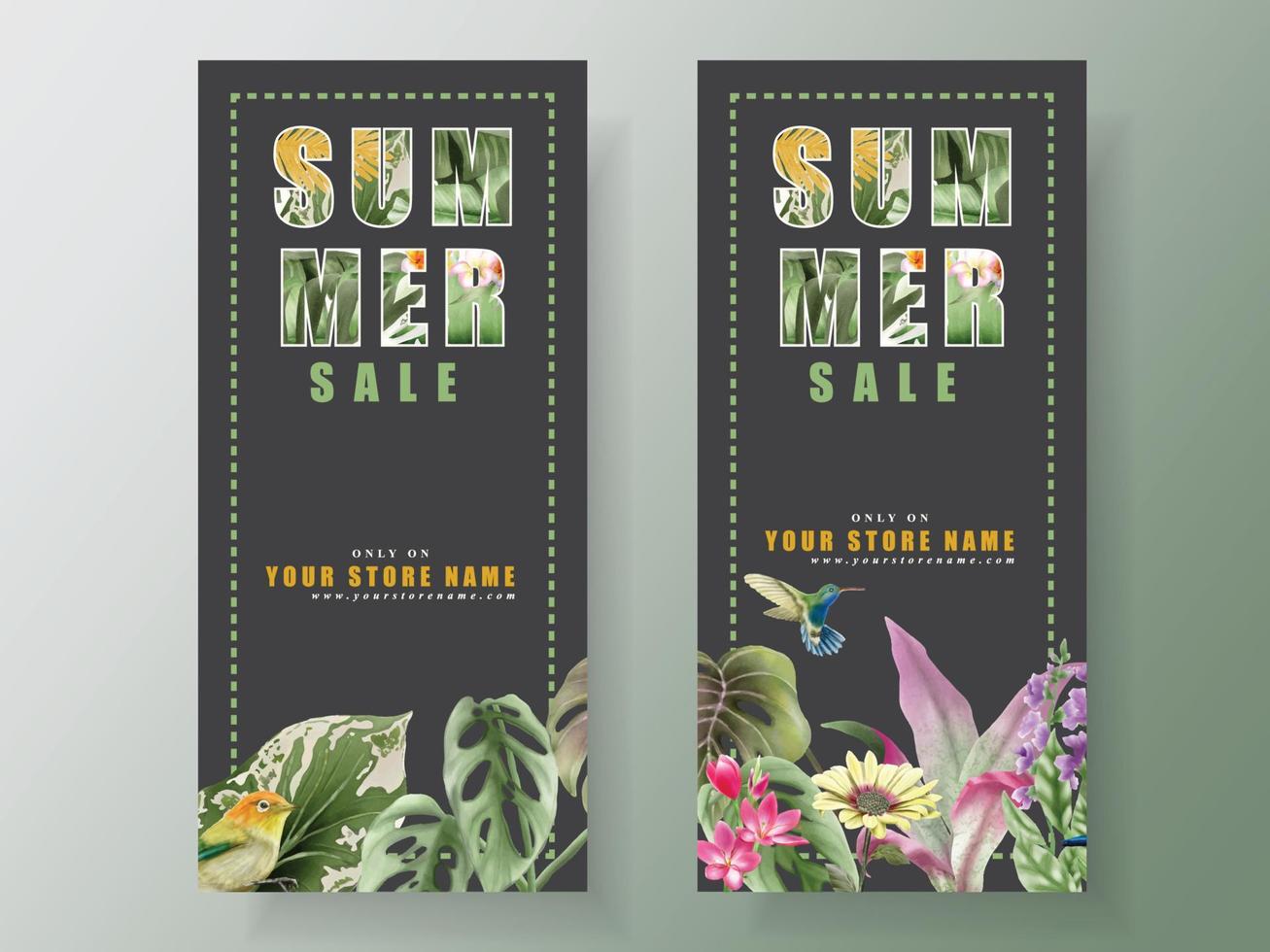 Greenery floral tropical summer sale template vector