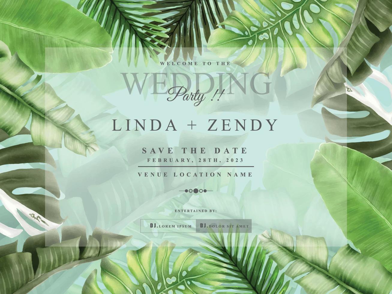 Greenery floral tropical wedding invitation card template vector