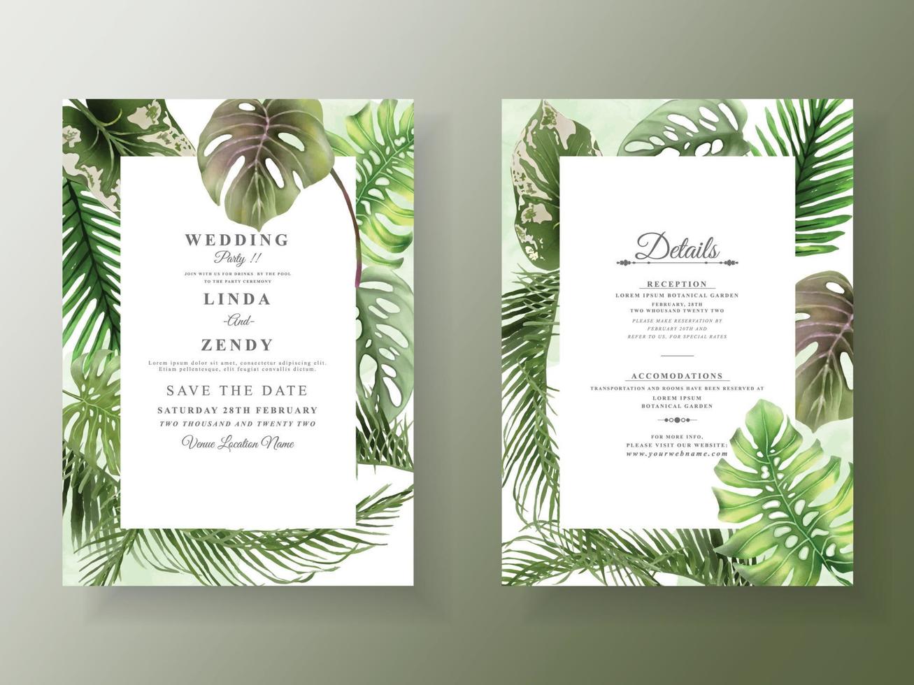 plantilla de tarjeta de invitación de boda tropical floral exótica vector