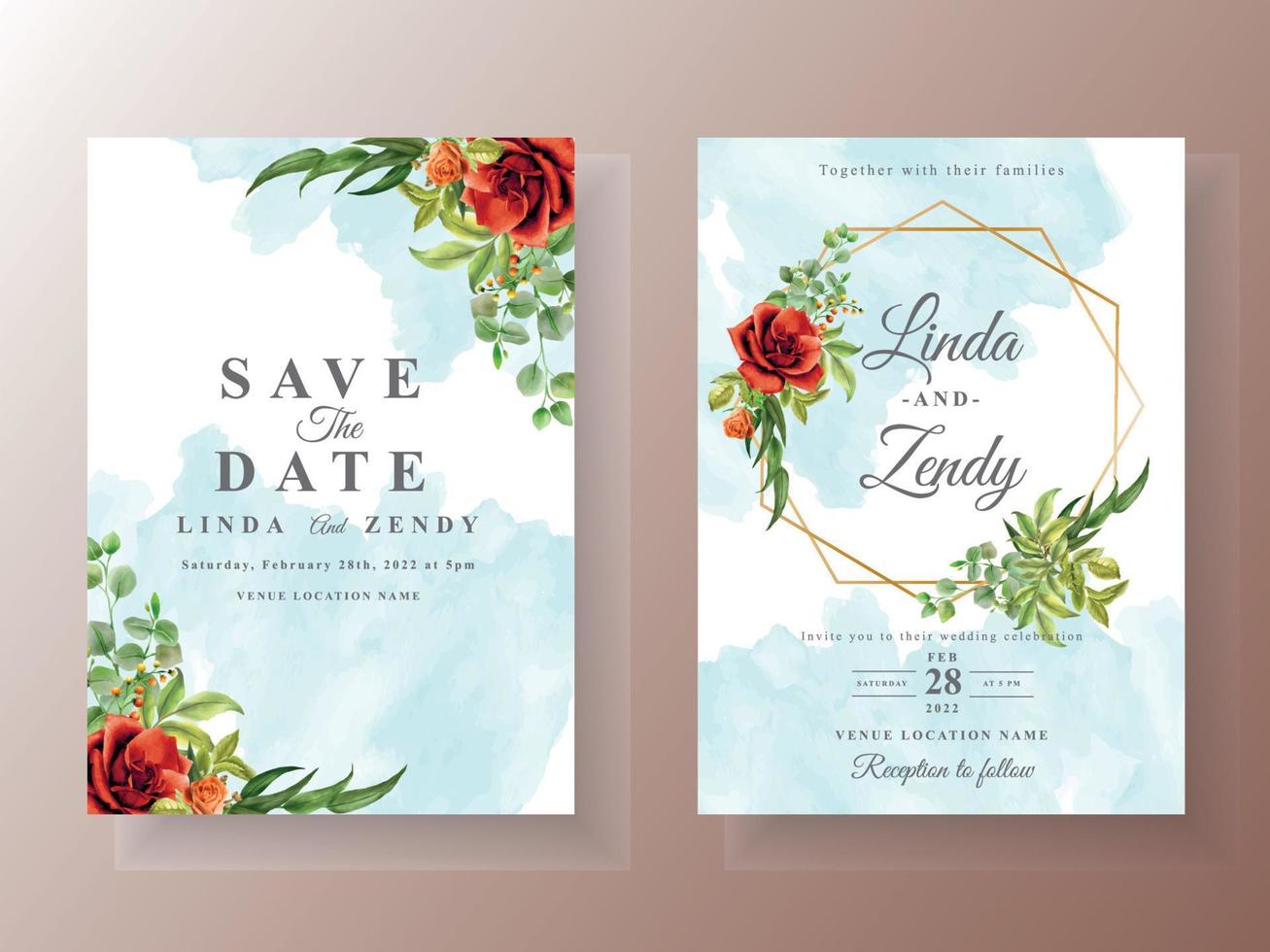 Beautiful red roses wedding invitation card template vector