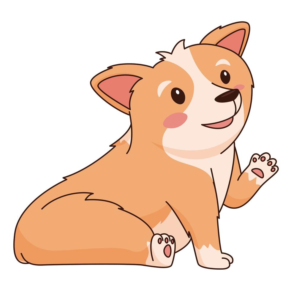 welsh corgi waves paw vector cartoon illustration