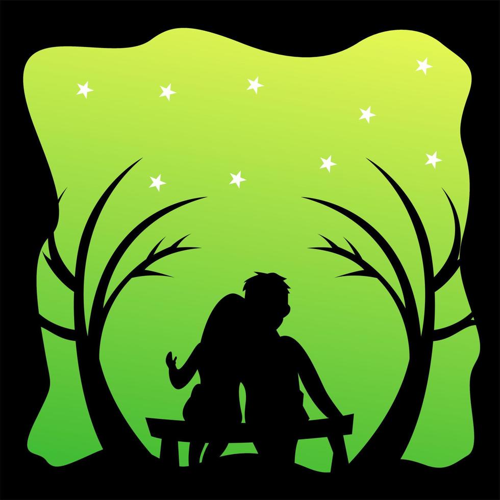 silhouette logo of a couple sitting on a chair vector