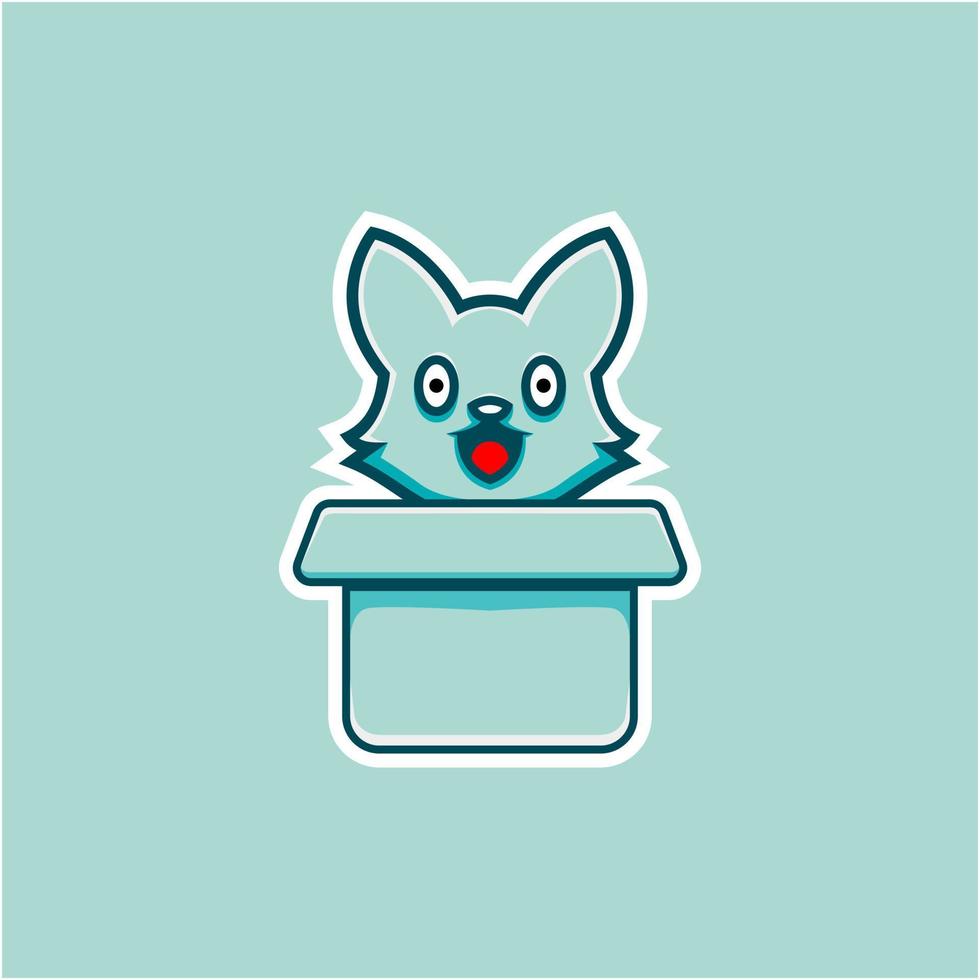 cute fox illustration in cardboard in cartoon style vector