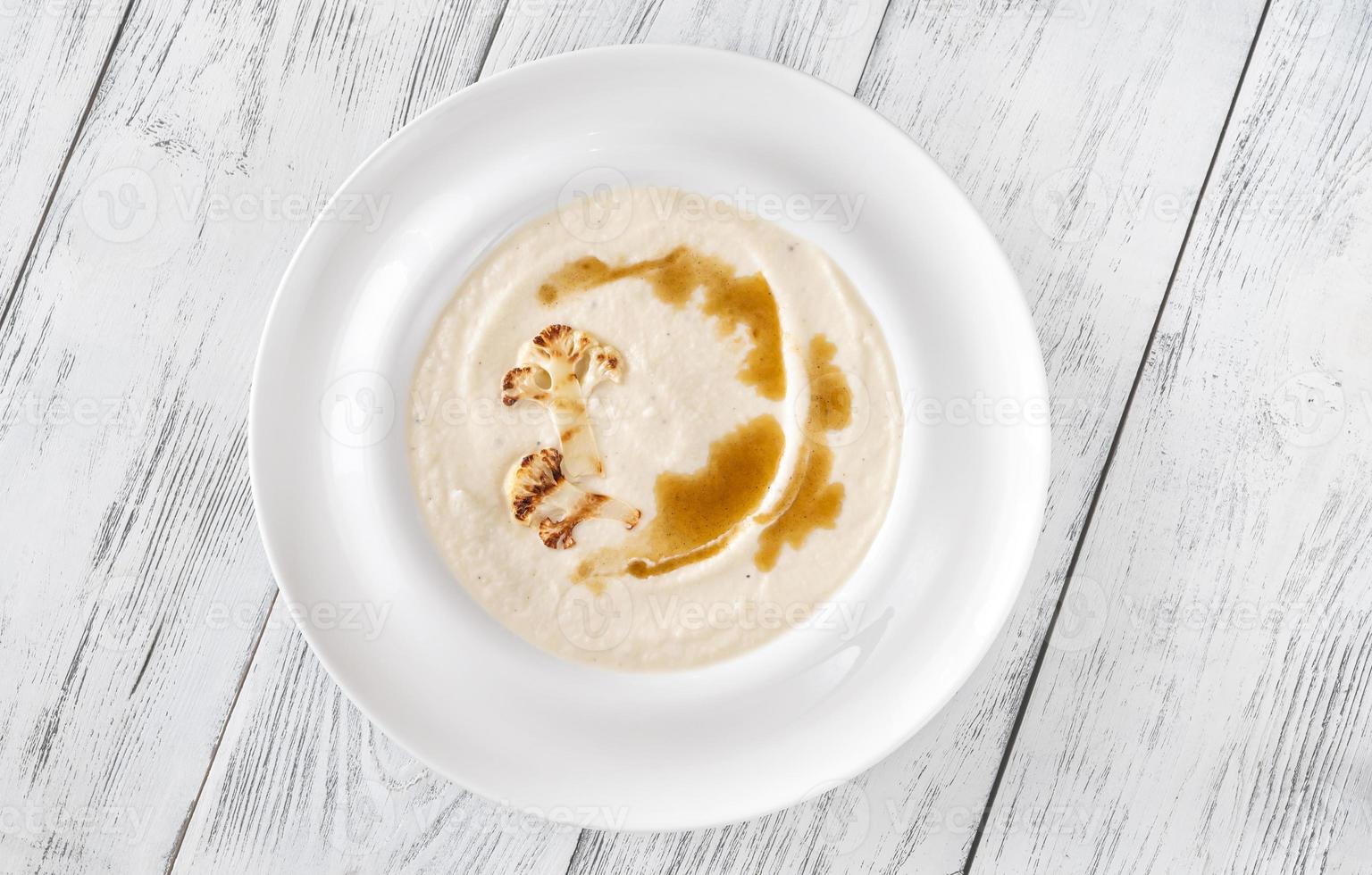 Cauliflower soup flat lay photo