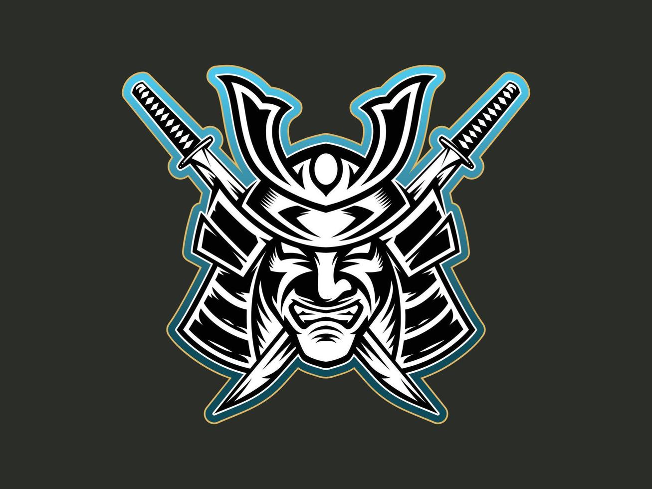 Oni mask with samurai helmet gaming logo template vector