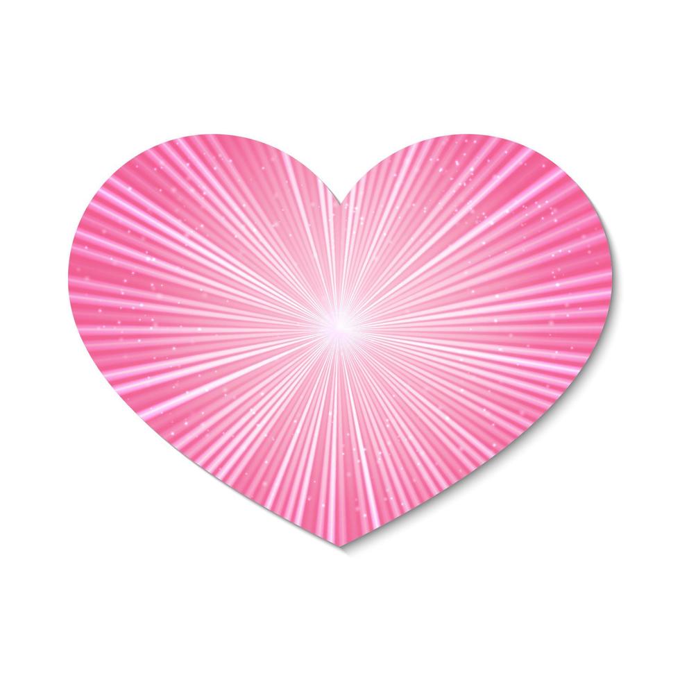 corazón rosa brillante con los rayos de luz. aislado sobre fondo blanco. ilustración vectorial retro del día de san valentín. símbolo de la historia de amor. plantilla de diseño fácil de editar. vector