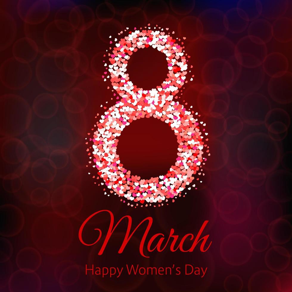 International women's day greeting card. March 8 bright vector illustration with hearts. Easy to edit design template for your artworks.