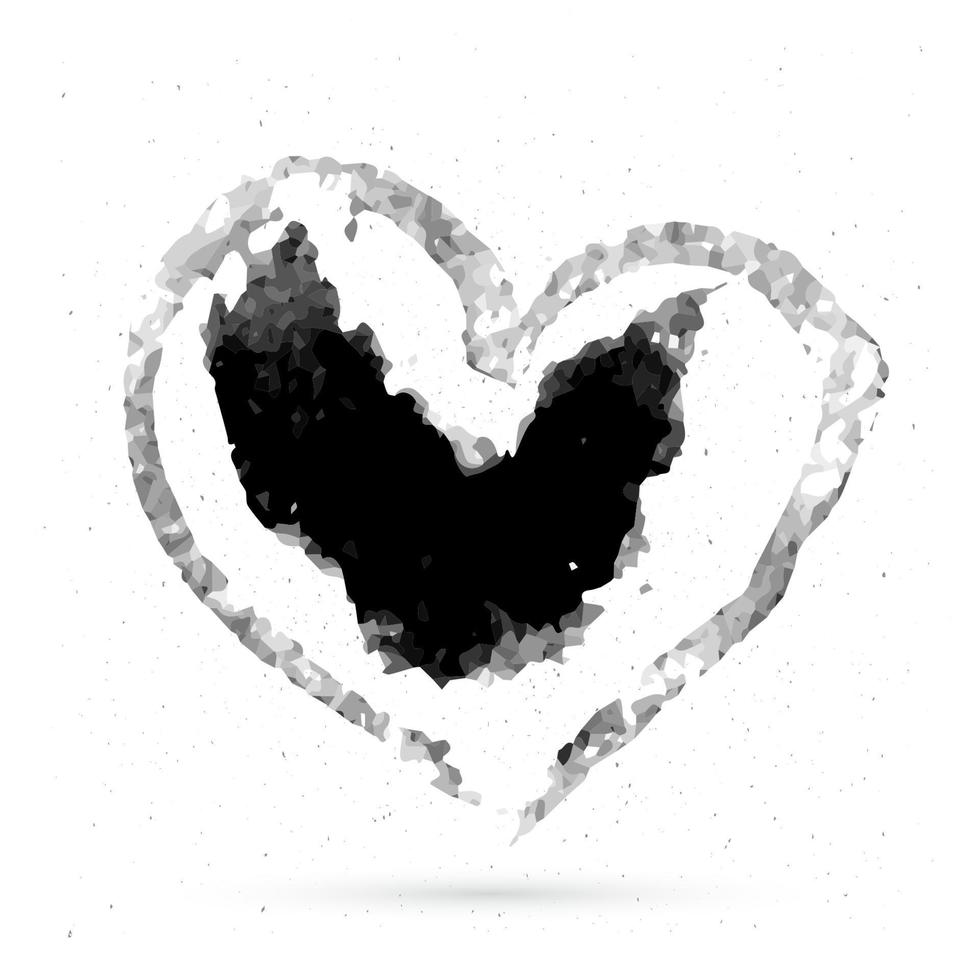 Hand drawn heart watercolor stains. Textured halftone brush stroke. Painted grunge heart shape. Valentine s day sign. Love symbol. Easy to edit vector element of design.