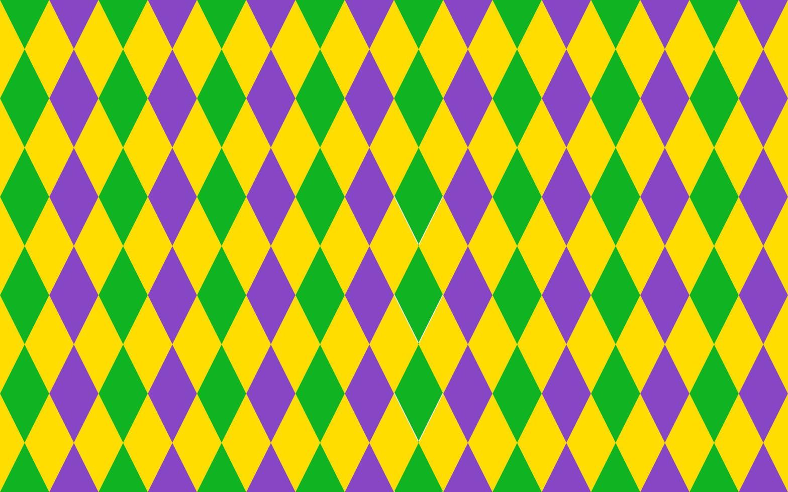 Traditional Mardi Gras seamless pattern. Green, purple and yellow geometric vector background. Easy to edit design template for your projects.