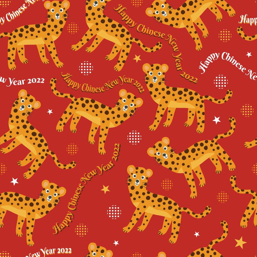 seamless Chinese new year pattern on red  background with doodle hand draw tiger and words , new year card vector