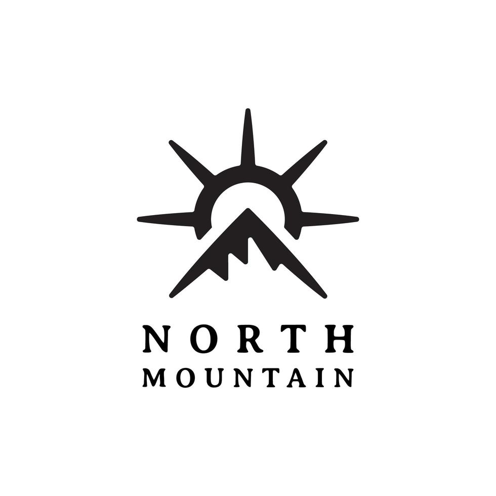 diseño de logotipo de vector de montaña de brújula