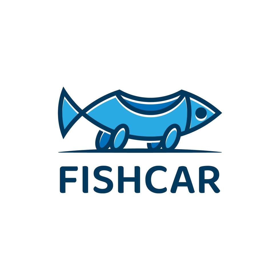 fish car cartoon logo design vector