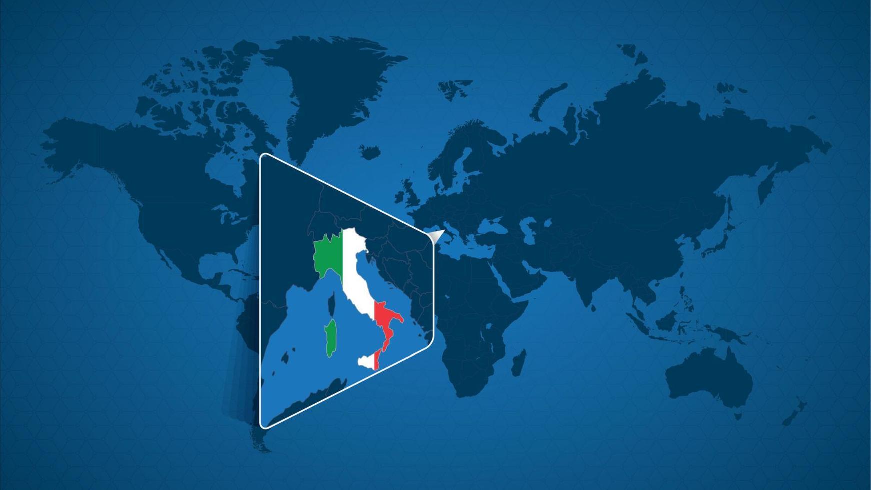 Detailed world map with pinned enlarged map of Italy and neighboring countries. vector