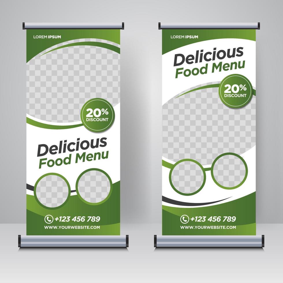 Food menu and Restaurant roll up banner design template vector