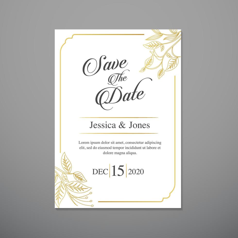 Wedding invitation template with beautiful leaves vector