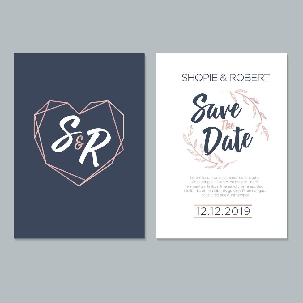 Wedding invitation template with beautiful leaves vector