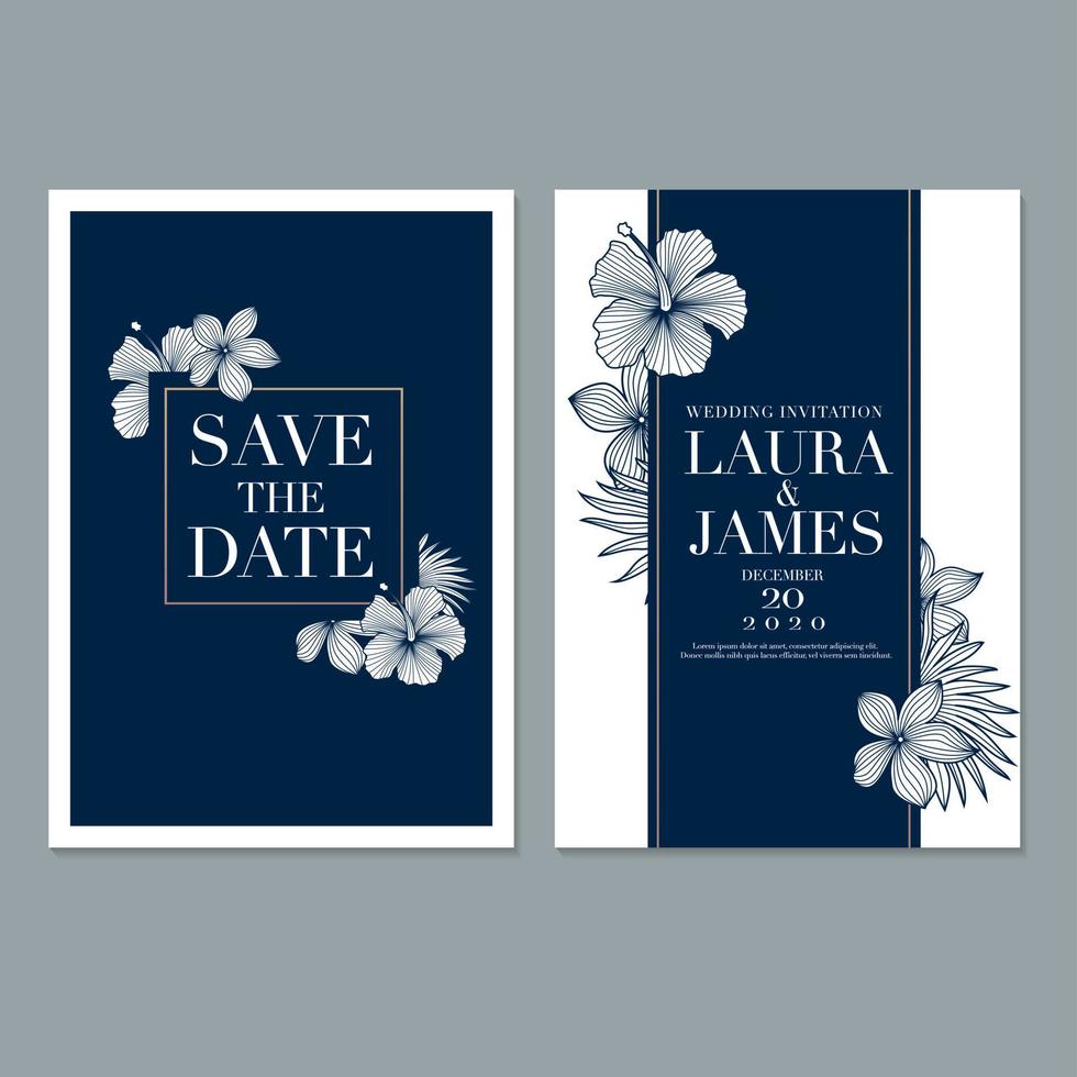plantilla de tarjeta de invitación de boda, con hojas y fondo floral vector