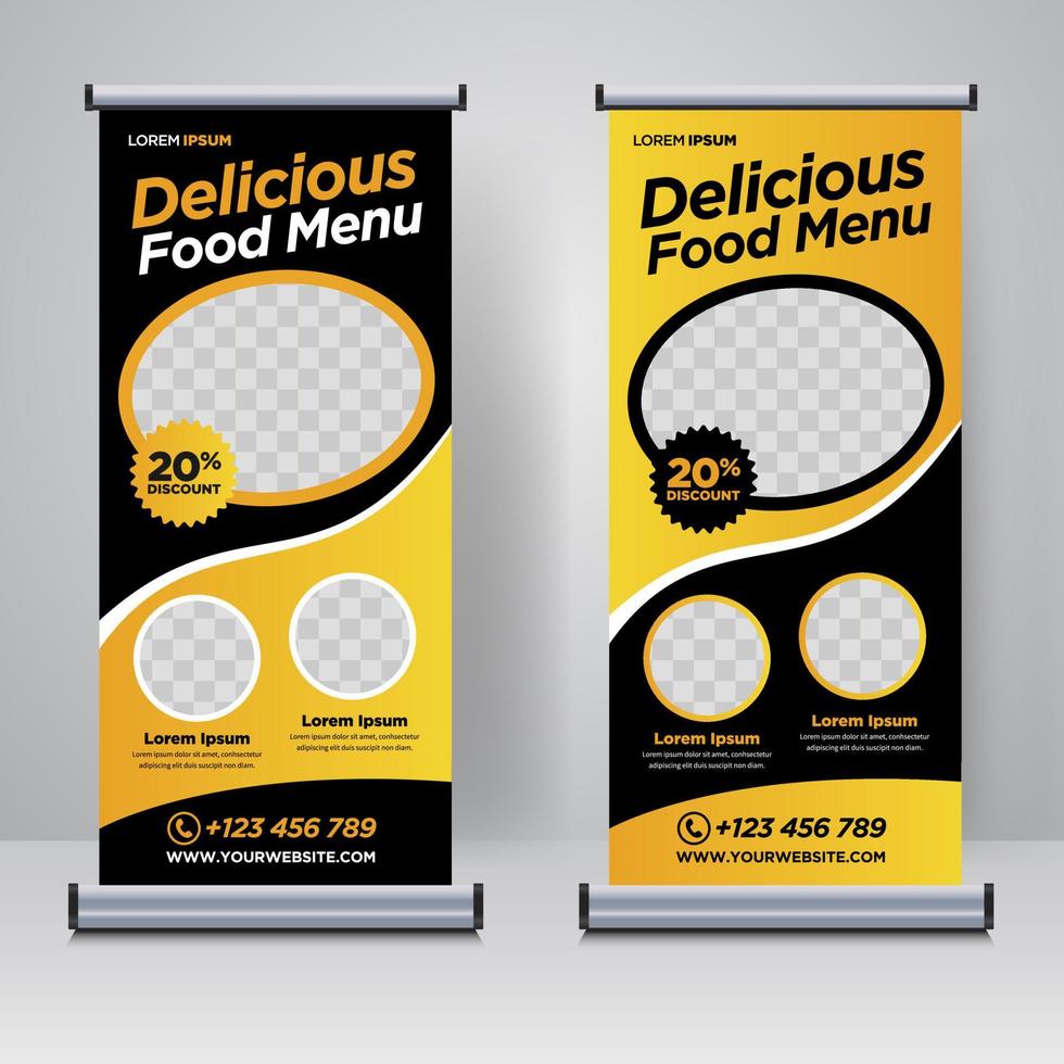 plantilla de diseño de banner enrollable de menú de comida y restaurante vector