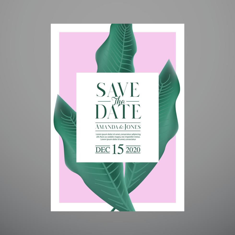 Wedding invitation template with beautiful leaves vector