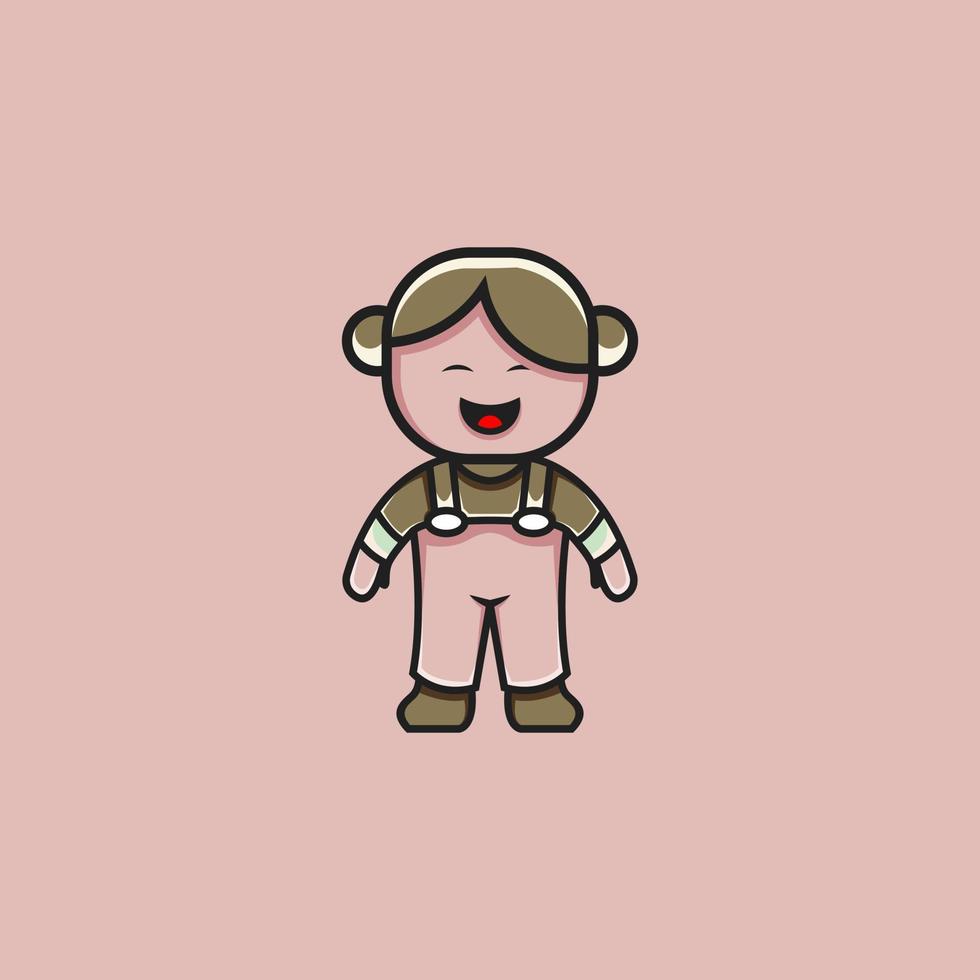 cute little boy farmer illustration in cartoon style vector