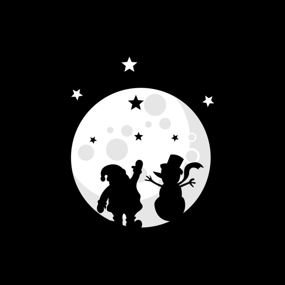 ilustración vectorial de un muñeco de nieve y santa claus en la luna vector