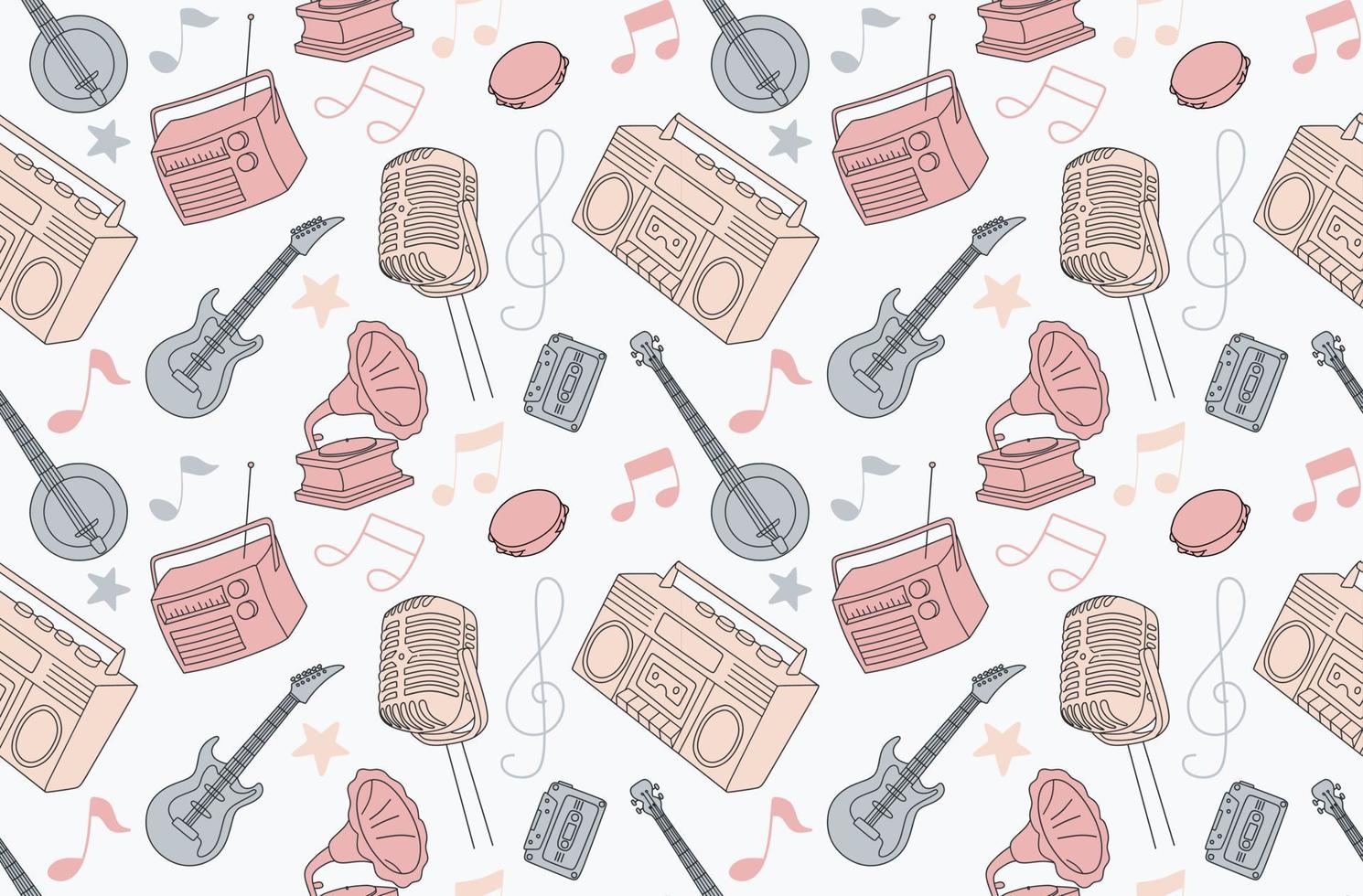 Colorful seamless pattern of musical instruments in a flat style vector