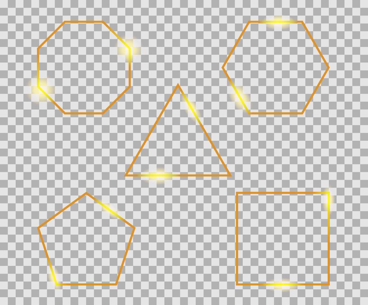 Gold shiny glowing vintage frame with shadows isolated on transparent background. Golden luxury realistic round border. vector