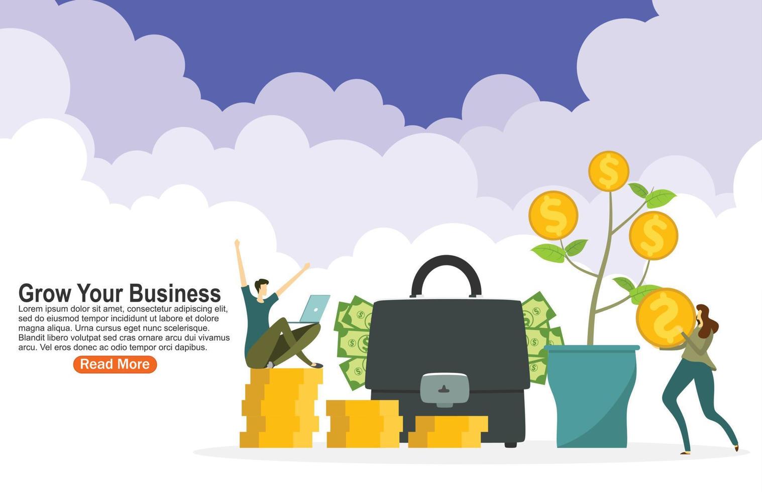 Grow your business landing page design.vector vector