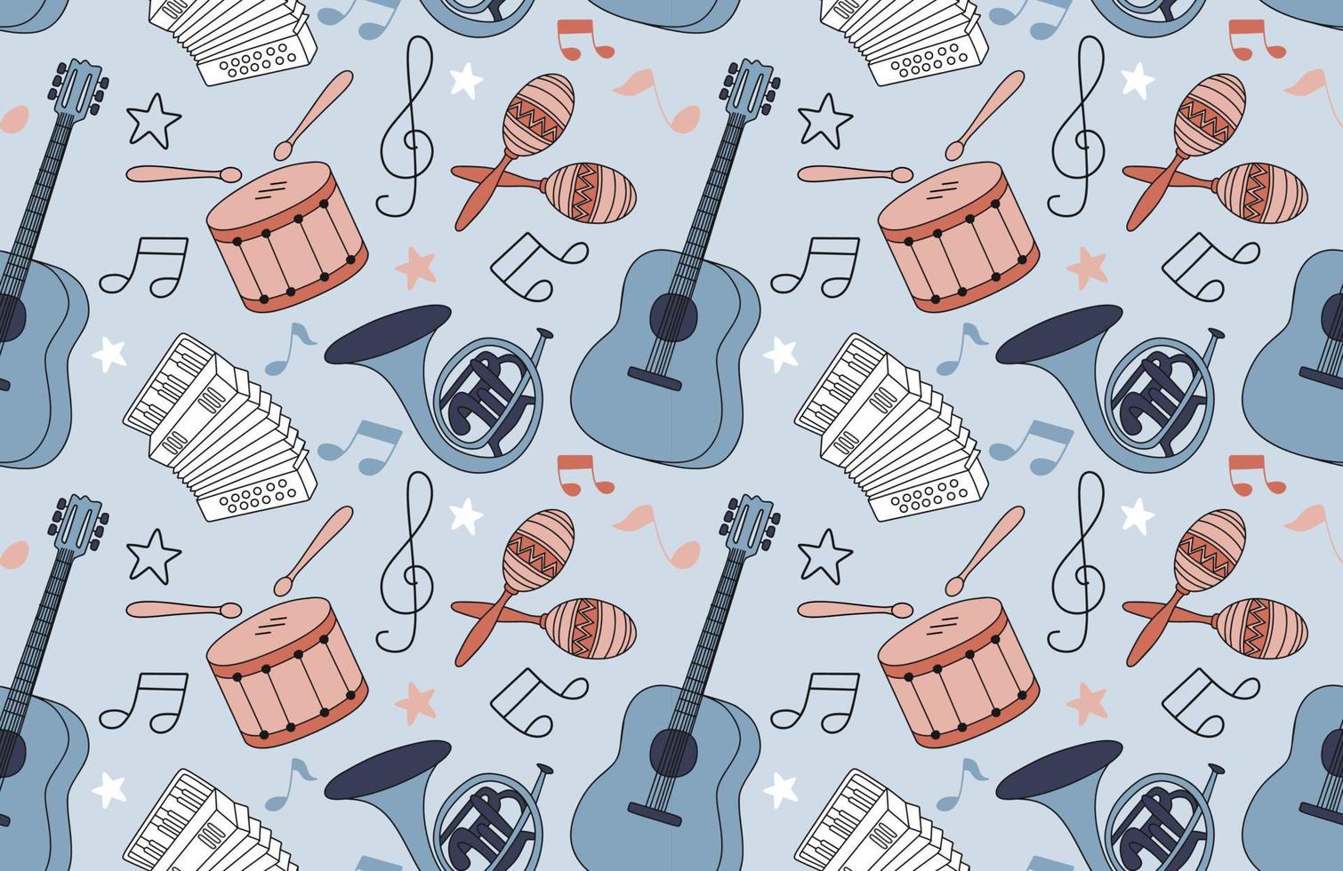 Colorful seamless pattern of musical instruments in a flat style vector