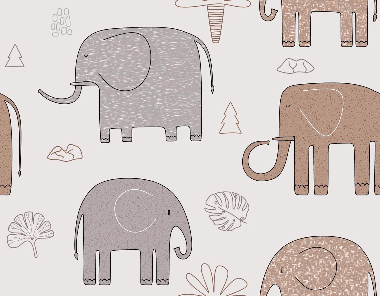 Cute elephants seamless pattern. vector illustration