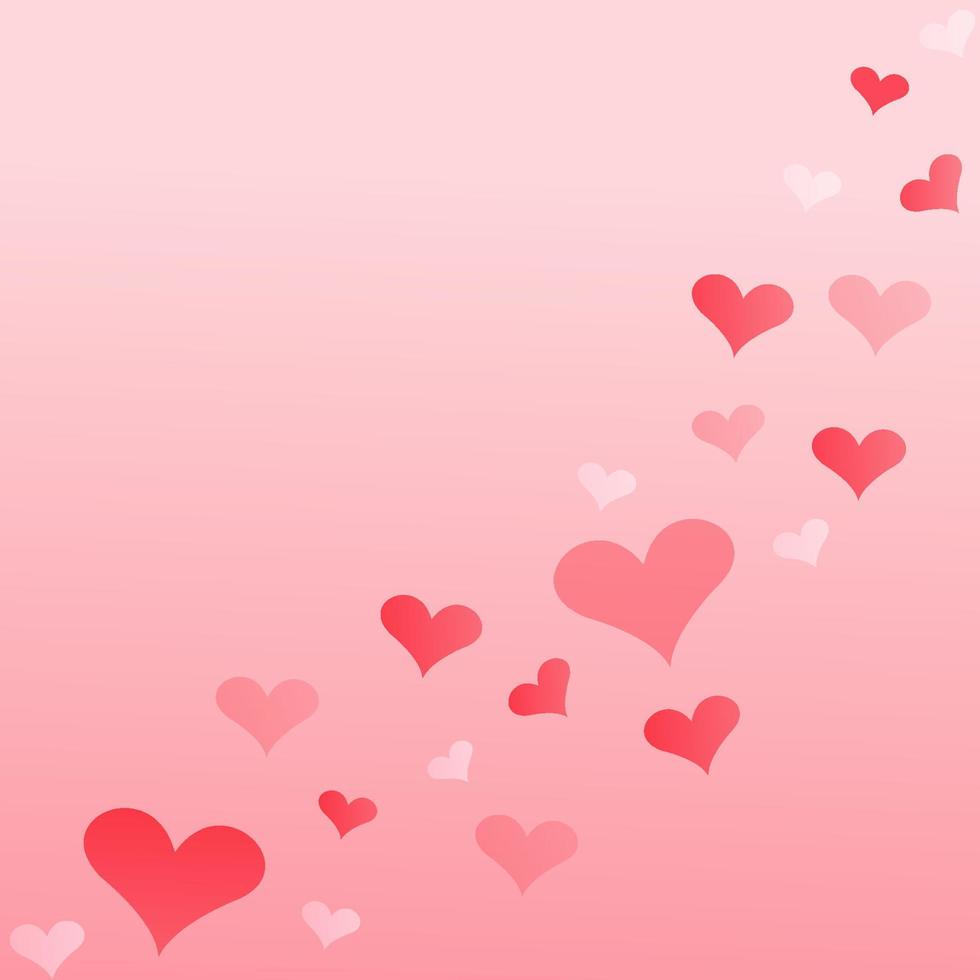 Gradient pink background with chaotic hearts vector