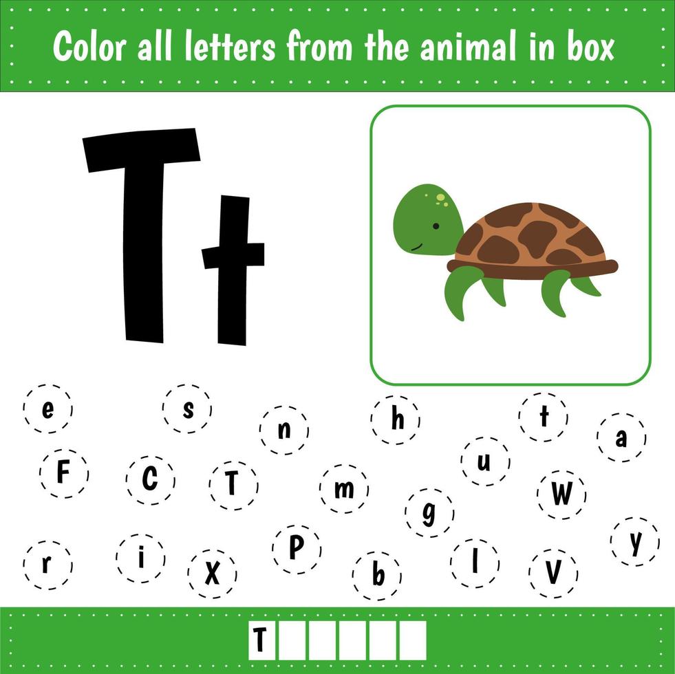 learning english alphabet letters recognition educational worksheet for school and kindergarten t is for turtle 5464234 vector art at vecteezy