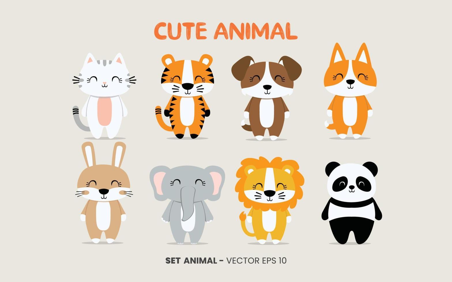 una colección de conjuntos de imágenes de animales lindos y adorables, con fondos de colores simples adecuados para diseños de plantillas, invitaciones y otras necesidades de diseño. vector