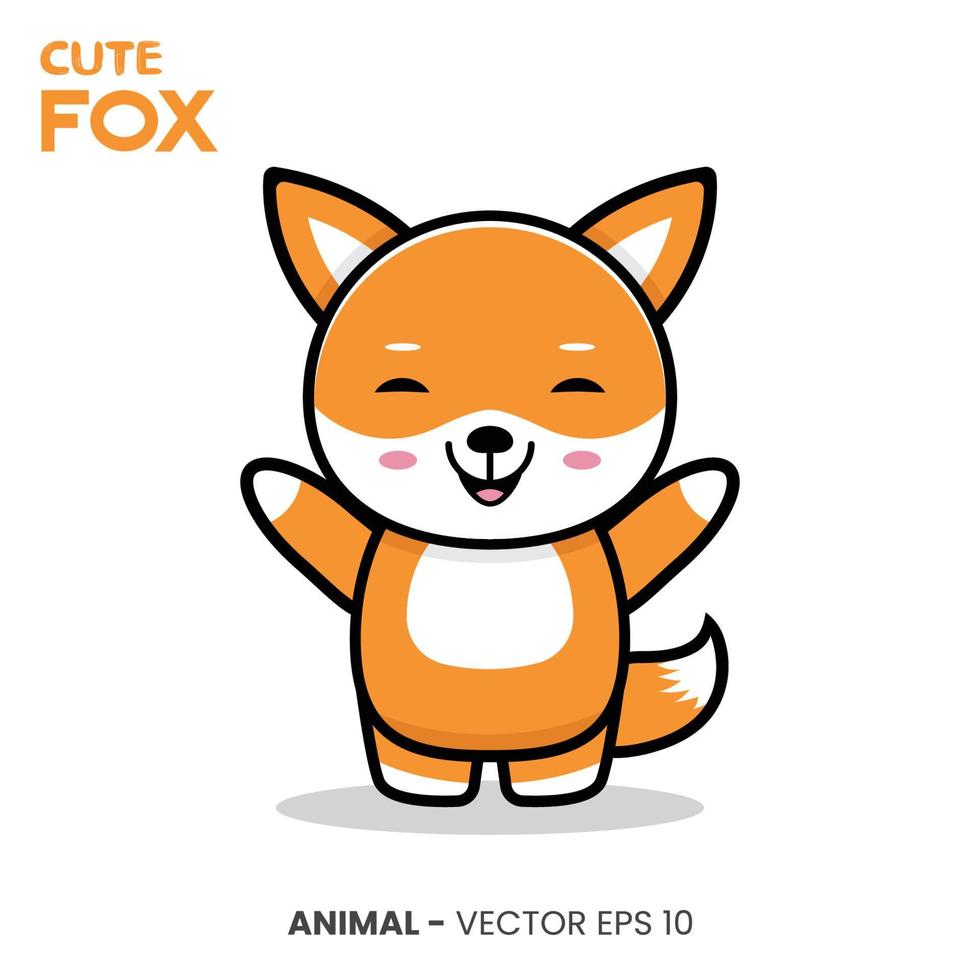 Cute Fox character, cute smile expression with raised hand. vector