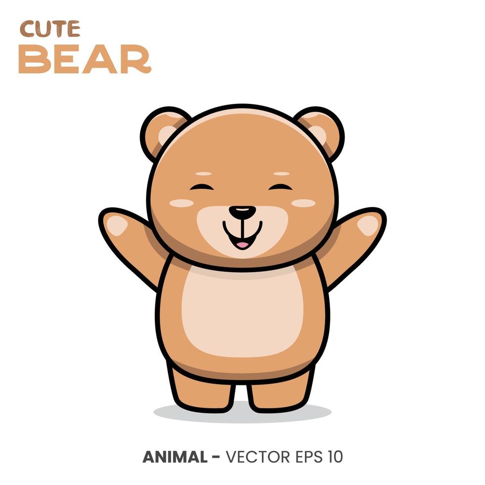 Cute bear character, sweet smile expression with raised hand. vector