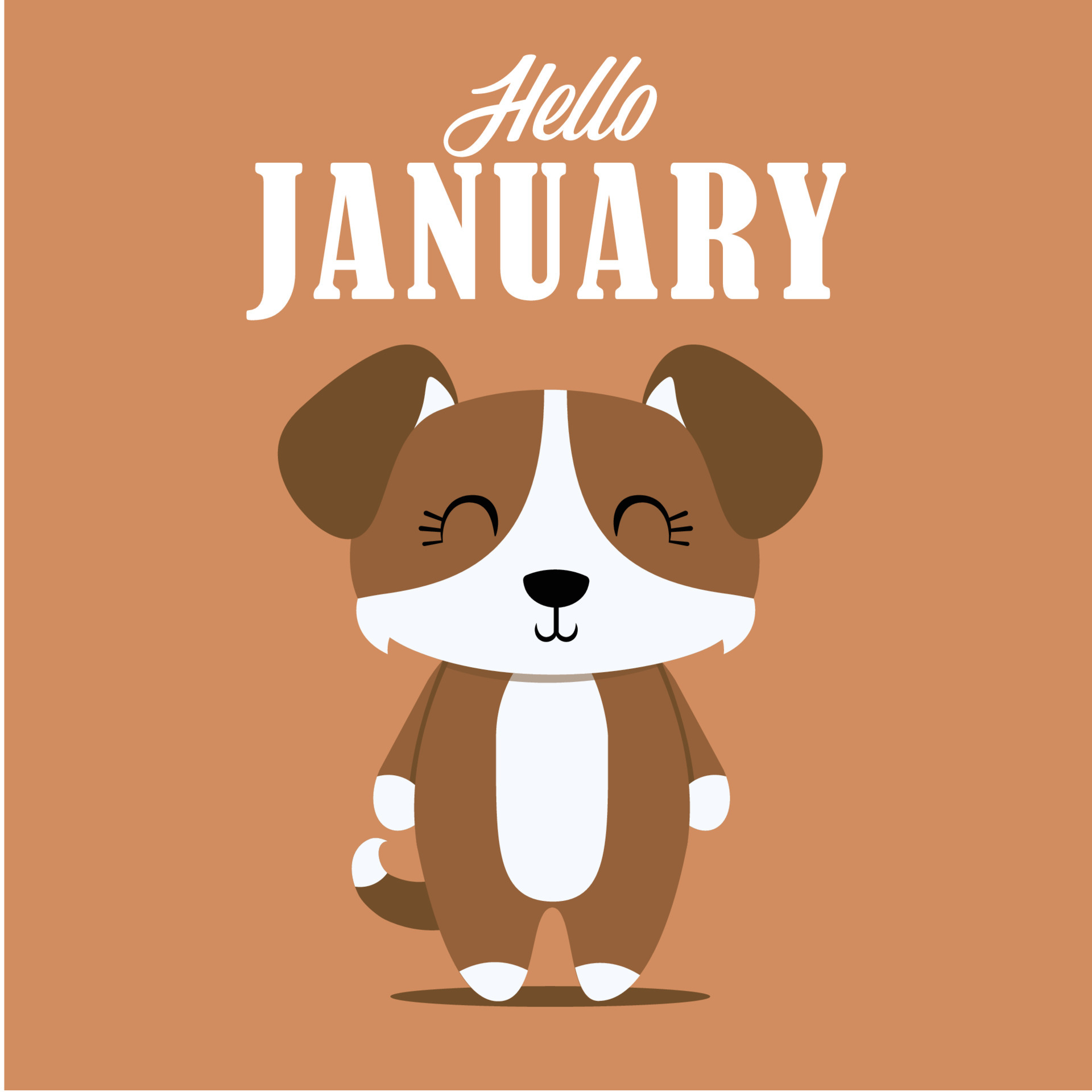 Hello January, a greeting card with a cute and adorable dog animal image,  on a plain colored background that is suitable for template designs,  invitations, and other design needs. 5464254 Vector Art