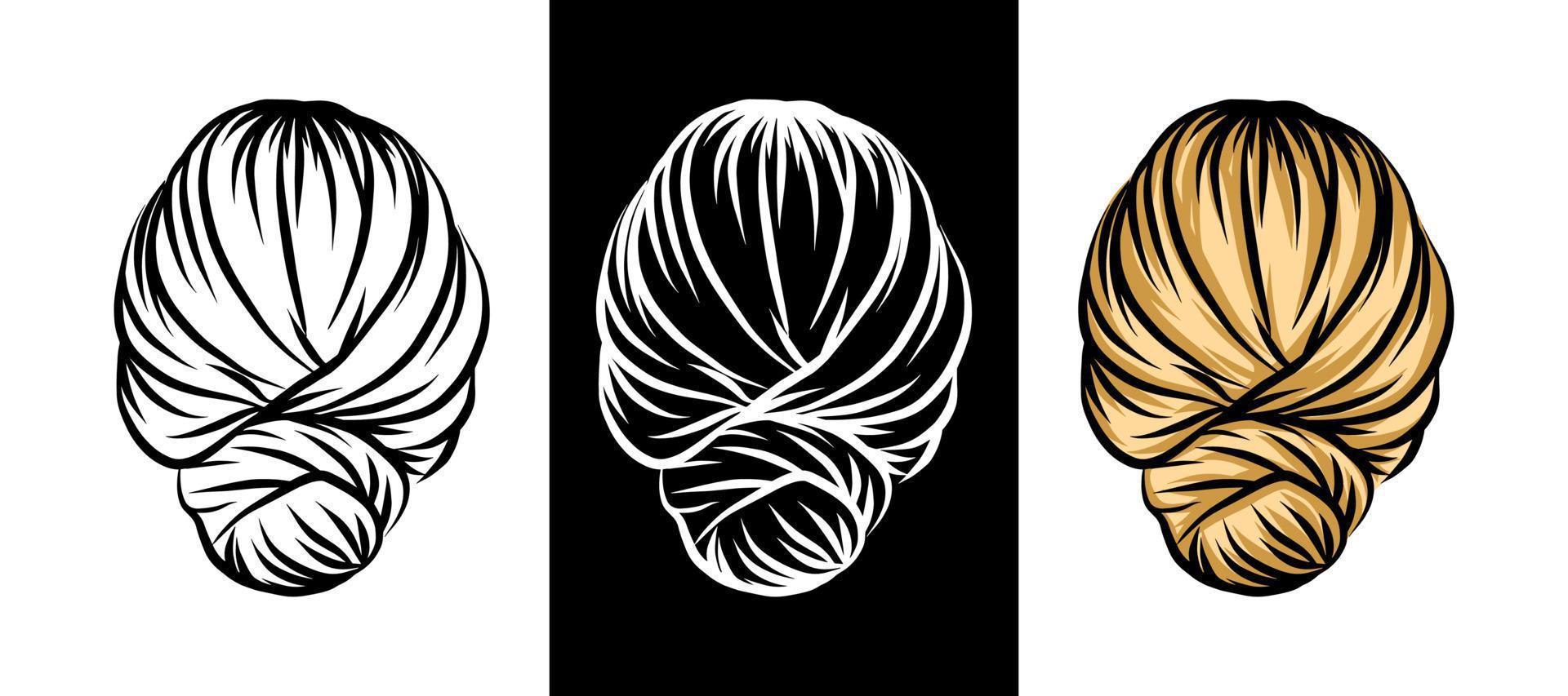 Beautiful lady hairstyle bun icon set isolated doodle drawing outline sketch graphic vector logo design beauty salon hair flat line art sign braided hairdo simple flat black