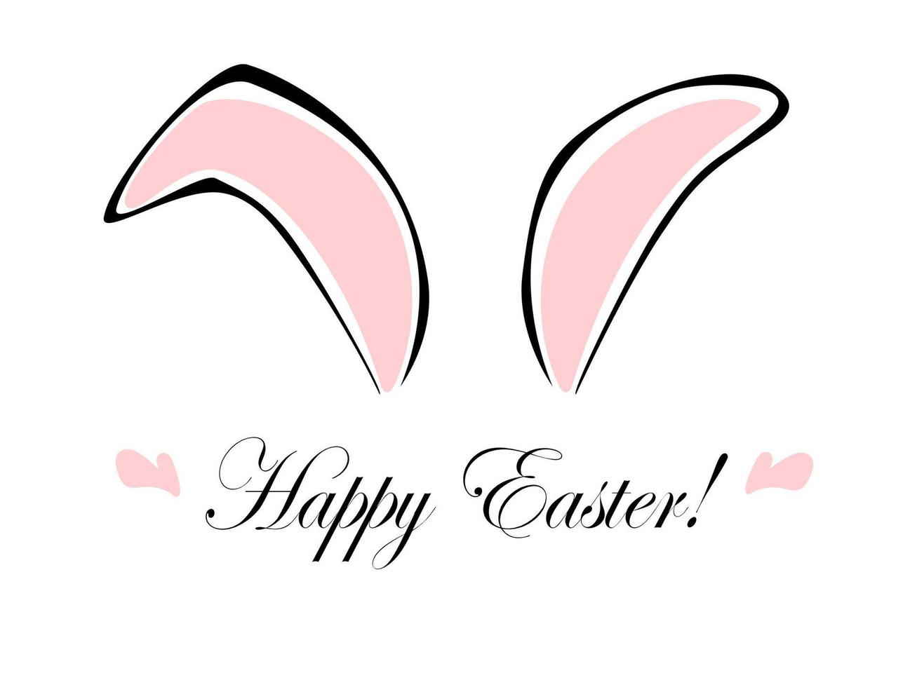 Happy Easter greeting card vector template graphic bunny rabbit animal cute ears handwritten text holiday celebration spring season isolated flat design poster print