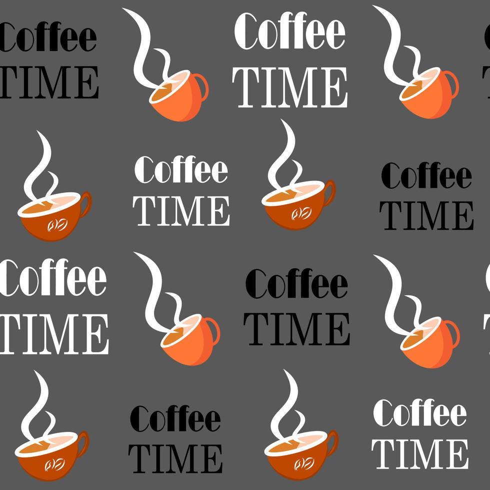 Coffee time cup mug seamless pattern vector background illustration orange flat cartoon wallpaper simple fabric print template