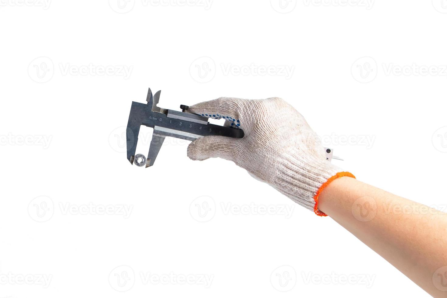 Happy labor day. Manual caliper isolated on white background. photo