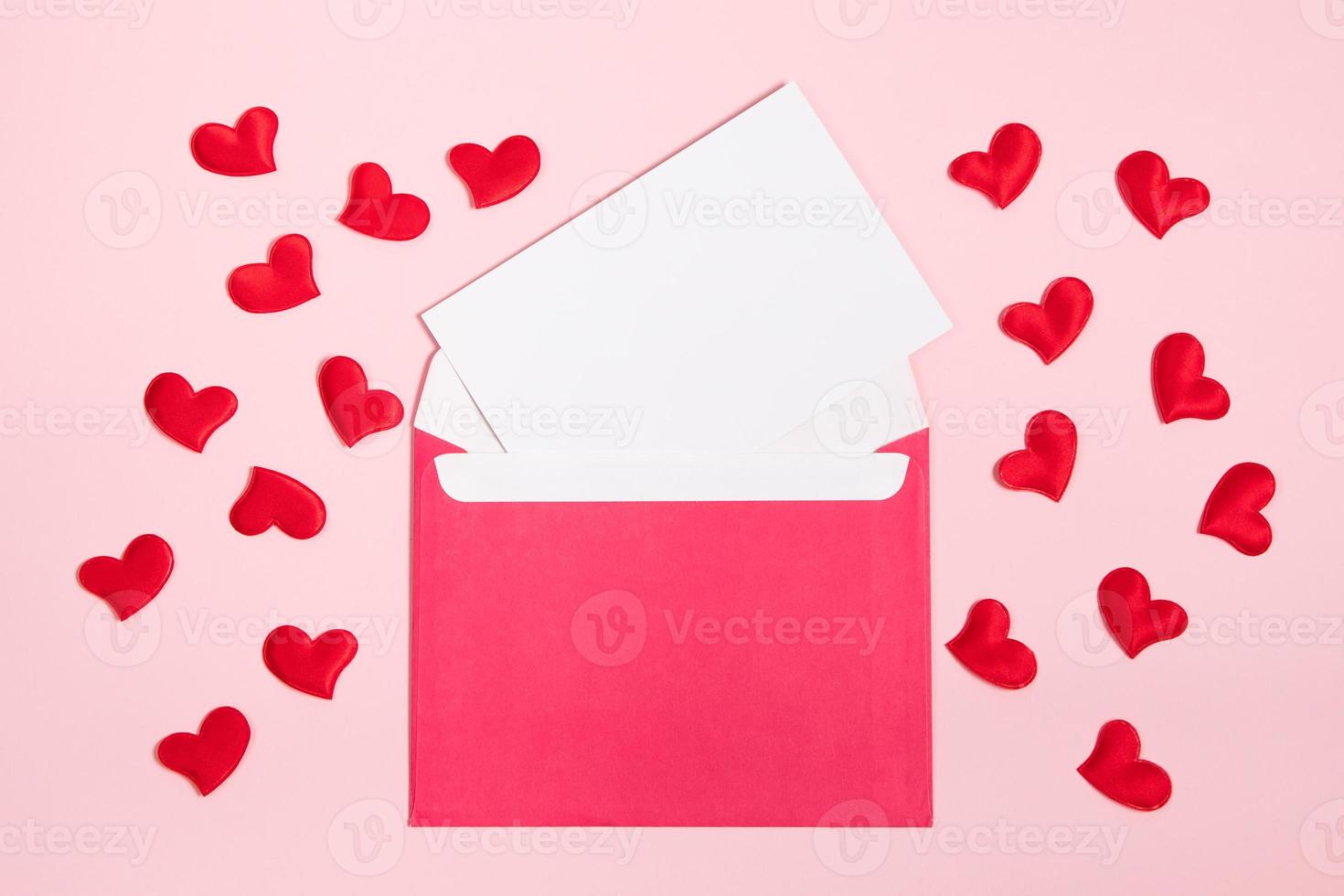 Envelope with greeting card for valentine's day. Romantic holiday concept. photo
