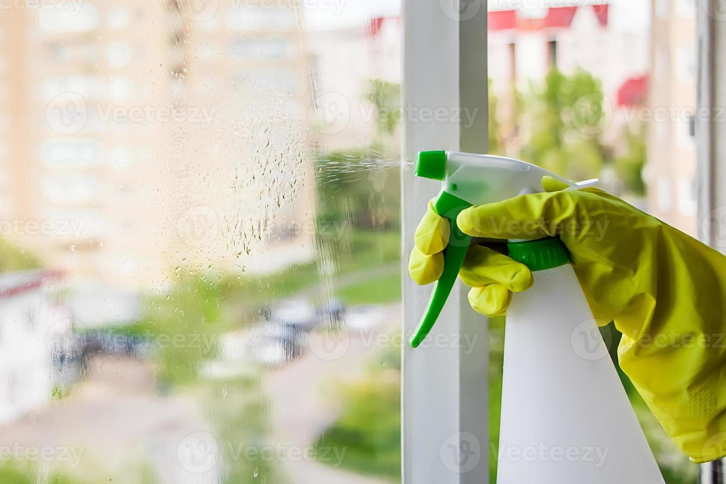 Washing windows and home cleaning. photo