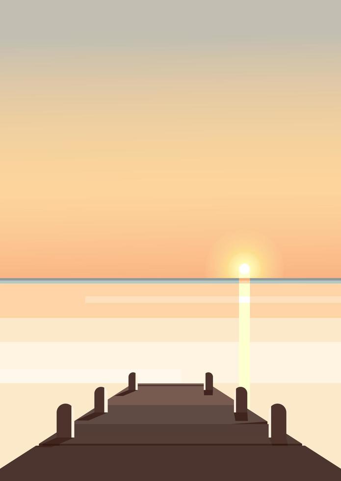 Sea pier at sunset. Natural scenery in vertical orientation. vector