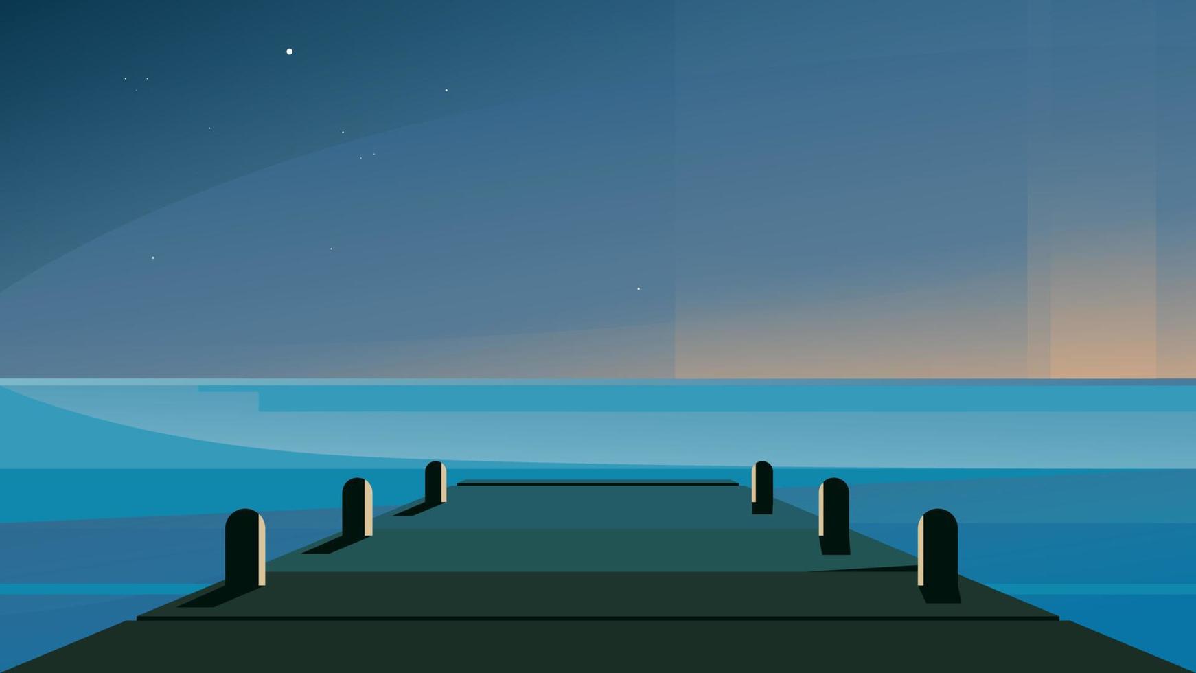 Sea pier in the night. vector