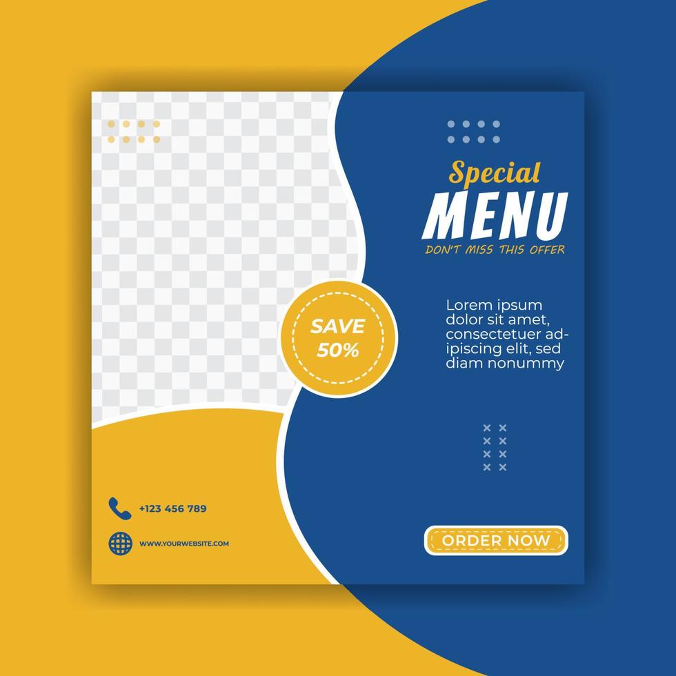 social media post template for food menu promotion banner. vector