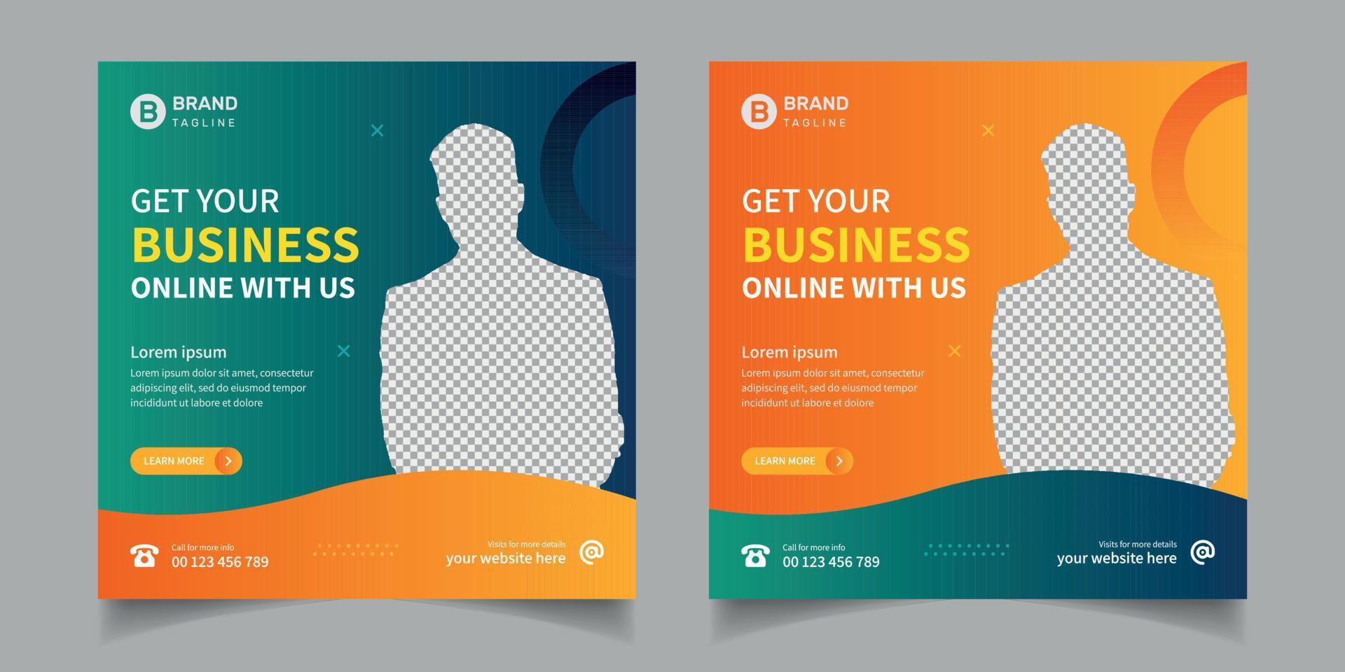 Digital marketing and corporate social media post banner and square corporate flyer template vector