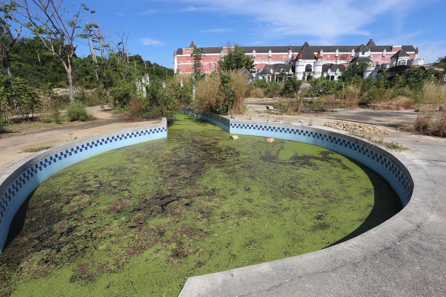 Kanchanaburi, Thailand 2021 - Ghost Mall, Castle Mall, stagnant pool photo