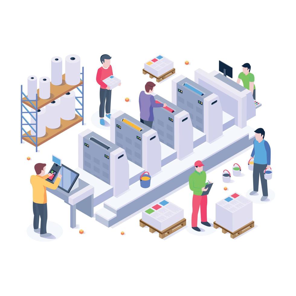 Industrial printing production, isometric illustration with high graphics vector